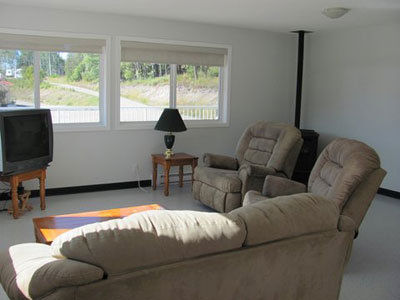 Living room of Gatehouse at Birch Bay Resort on Francois Lake, BC